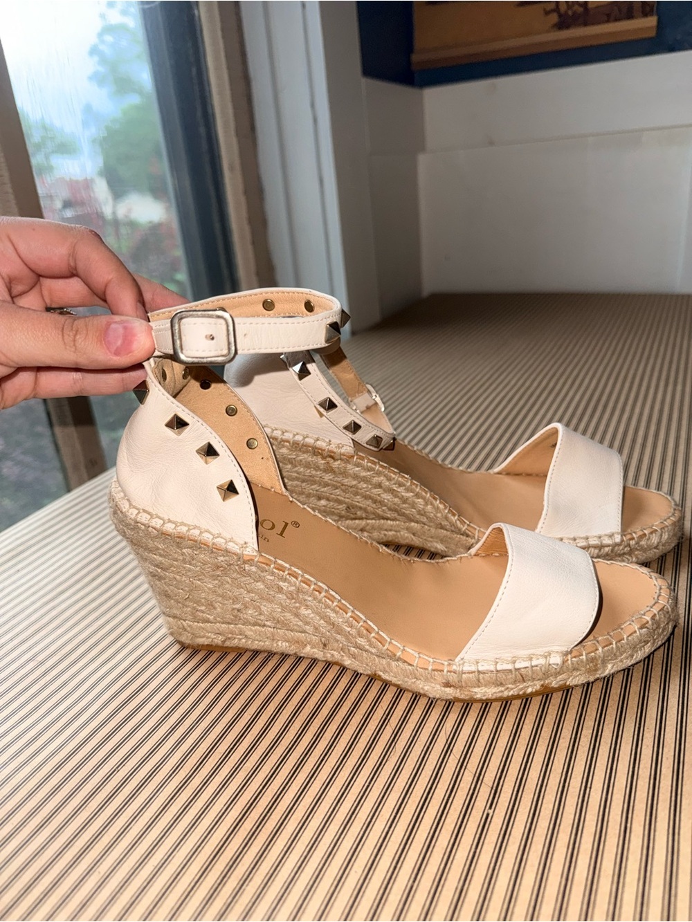 Studded White Ankle-Strap Espadrille Sandals - Women - Picture 2 of 5